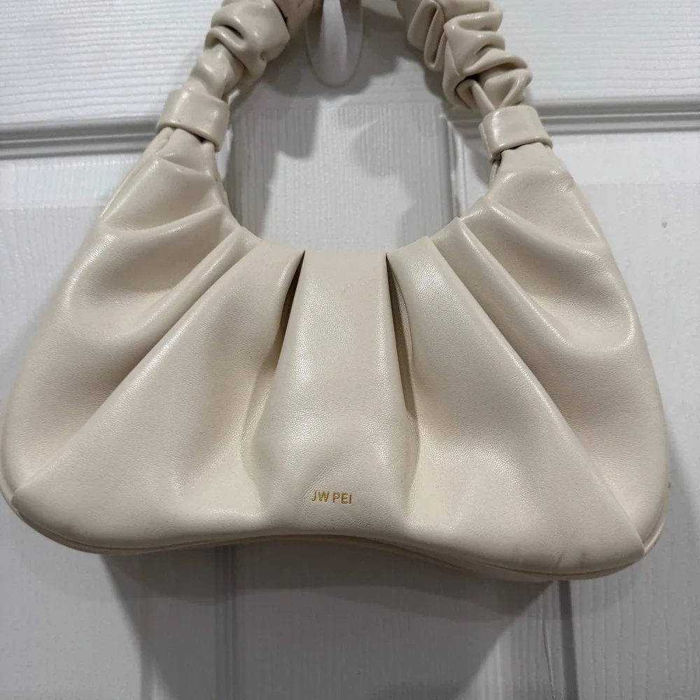 JW Pei Cream Ruched Shoulder‎ Bag Faux Leather Trendy Handbag